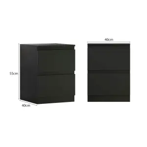 2 Drawer Bedside Table Nightstand Matt Black