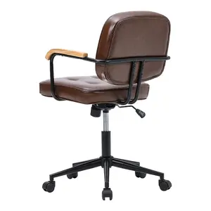 Brown PU Leather Ergonomic Office Chair with Wood Armrests