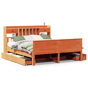 Berkfield Bookcase Bed without Mattress Wax Brown 180x200 cm Super King Solid Wood Pine