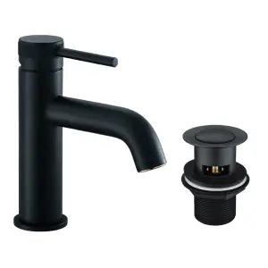 Matt Black Ravello Basin Mono & Bath Shower Mixer Tap Pack Including Waste