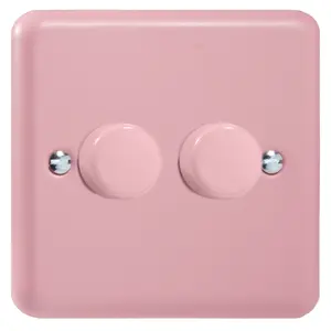 Varilight 2-Gang 2-Way V-Pro Push On/Off Rotary LED Dimmer 2 x 0-120W Rose Pink