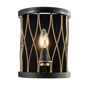 Luminosa Heston 1 Light Indoor Candle Wall Light Matt Black, Rustic Bronze Effect, E14