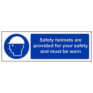 Safety Helmets Provided Safety Sign - Adhesive Vinyl 300x100mm (x3)