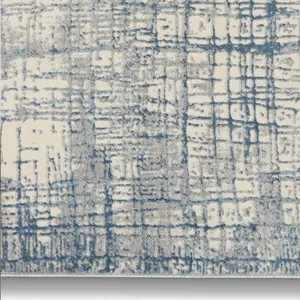 Ivory Blue Modern Easy to Clean Abstract Ruf For Bedroom Dining Room And Living Room-69 X 221cm (Runner)