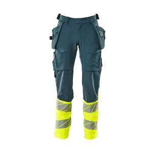 Mascot Accelerate Safe Trousers with Holster Pockets - Dark Petroleum/Hi-Vis Yellow   (38.5) (Leg Length - Short)