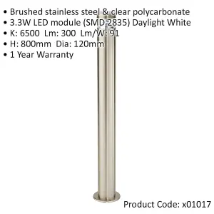 4 PACK Stepped Outdoor Bollard Light - 3.3W LED - 800mm Height - Stainless Steel