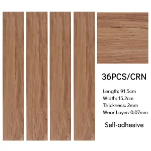 Set of 36 Brown Waterproof Rustic Wood Grain Self Adhesive PVC Vinyl Planks Covering 5m²