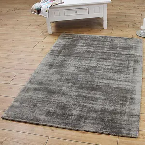 Grey Handmade , Luxurious , Modern , Plain Easy to Clean Viscose Rug for Living Room, Bedroom - 240cm X 340cm