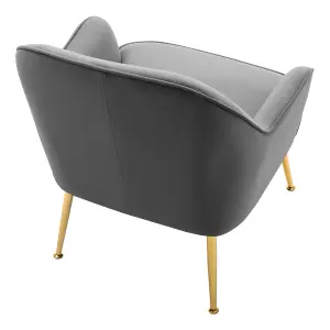 Grey Velvet Upholstered Armchair with Gold-Plated Feet for Living Room 80cm H