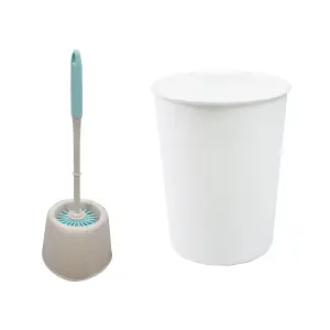 JVL Antibac Toilet Brush and White Plastic Bin - White