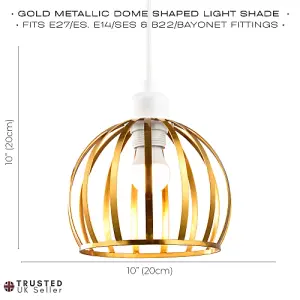 Vintage Round Cage Pendant Shade with Brushed Gold Metal Strips - Chic Design