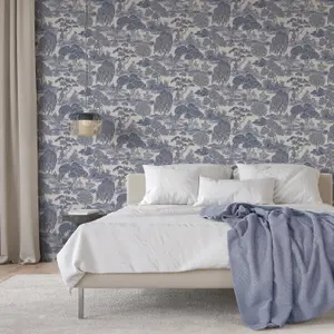 Fine Decor Zen Toile Blue Wallpaper