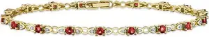 9K Gold Diamond And Ruby Claw Set Link Bracelet