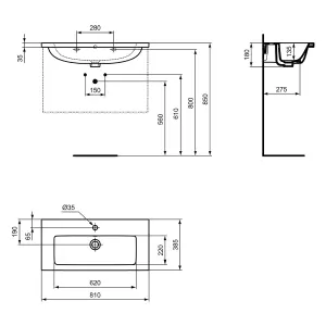 Ideal Standard i.life S Gloss White Rectangular Vanity Basin (W)80cm