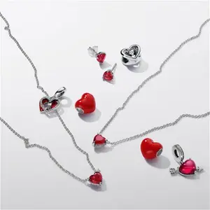 Pandora Sparkling Heart Halo Pendant Collier Necklace - Sterling Silver / Mixed Stone / Red - Sz. 45 cm