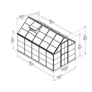 Harmony Greenhouse 6 x 4 Silver / 208cm H x 185cm W x 306cm D