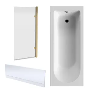 Bath Suite -1700x750mm Round Bath, Front Panel and Square Screen - Brushed Brass