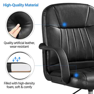 Yaheetech Adjustable Faux Leather Swivel Office Chair with Armrests - Black