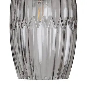 First Choice Lighting Facet Chrome with Smoke Faceted Glass Pendant Shade