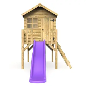 Rebo Orchard 4FT x 4FT Wooden Playhouse On 900mm Deck and 6FT Slide (Swan Purple)