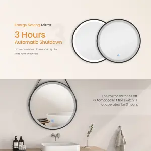 EMKE Round Bathroom LED Mirror Backlit Makeup Mirror with Touch, Leather, Dustproof, Black 600mm