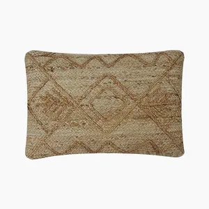 Zea Embroidered Cushion - Jute/Cotton - L40 x W60 x H1 cm - Natural