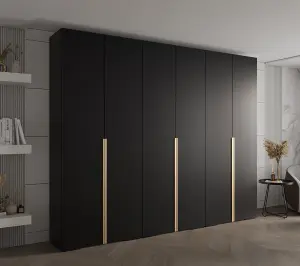 Sleek Inova I Hinged Door Wardrobe H2370mm W3000mm D470mm - Modern Black Finish with Gold Vertical Metal Handles