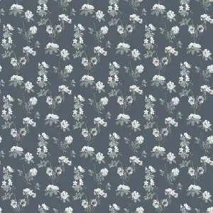 GoodHome Rubin Dark grey Floral Textured Wallpaper