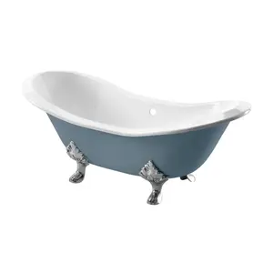 Arroll Villandry Gloss Blue Slipper Double ended Bath with 2 Tap holes (L)182cm (W)76.2cm