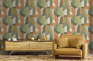 Holden Decor Curved Geo Khaki Wallpaper