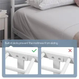 Yaheetech White 4ft6 Double Metal Bed Frame with Diamond Pattern Headboard and Footboard