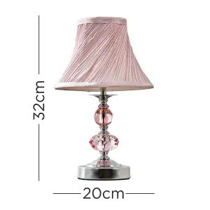 ValueLights Jaigier Pair of Modern Polished Chrome Touch Table Lamps with Pink Pleated Shades