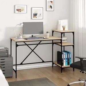 Berkfield Desk with Shelves Sonoma Oak 135x50x90 cm Engineered Wood&Iron