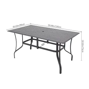 150cm L Garden Metal Slatted Coffee Table Rectangle Table in Black