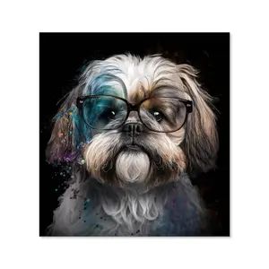 Lhasa Apso With Glasses Splashart Premium Glass Kitchen Splashback W700mm x H750mm