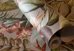 Galerie Tropical Collection Peanut Kiribati Floral Inspired Wallpaper Roll