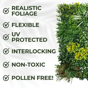 Artificial Plant Flower Living Wall Panels Realistic - Lowther Green - Indoor / Outdoor - 1m x 1m - Home, Garden, Office