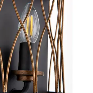 Dimmable LED Wall Light Industrial Matt Black & Bronze Cage Hanging Lamp Fitting