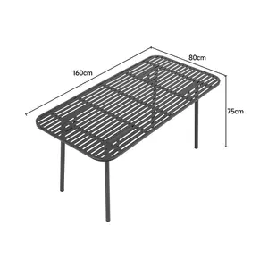 Black 160cm W Outdoor Garden Dining Table with Metal Slatted Top