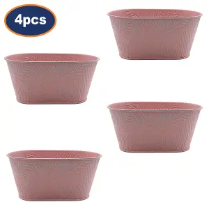 Metal Trough 4pcs Planter Pastel Pink 1.5L Herbs Plants Flowers Oval Decor Pots