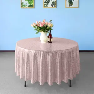 Neel Blue 90 Inch Round Sequin Tablecloth, Blush Pink