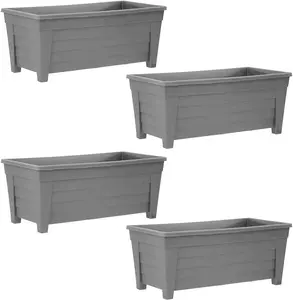 simpa Grosvenor 55cm Grey Plastic Trough Garden Planter Set of 4 Pots