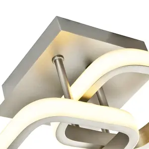 Contemporary Compact Double Head 40w LED Ceiling Light Fitting in Brushed Nickel