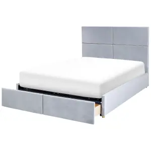 Velvet EU Double Size Ottoman Bed with Drawers Light Grey VERNOYES