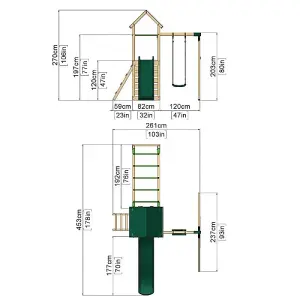 Rebo Adventure Wooden Climbing Frame with Monkey Bar, Swings & Slide - Arvon