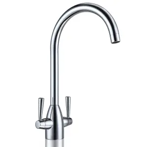 Deva Carlow Chrome Dual Lever Kitchen Sink Mixer Tap - Sleek & Durable Swan Neck Design - With Swivel Spout