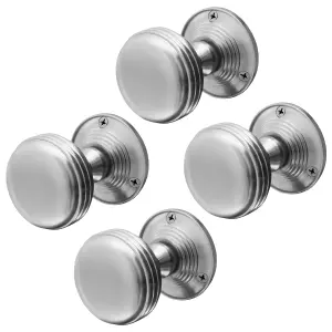 AFIT Lined Door Knobs Satin Chrome - 2 Pairs of Mortice Knobs (55mm) for Internal Doors