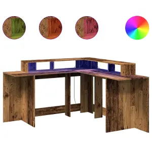 Berkfield Desk with LED Lights Old Wood 152x152x91 cm Engineered Wood