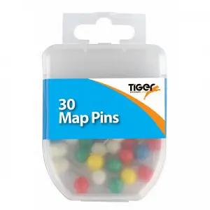 Tiger Stationery Essentials Map Pins (Pack of 30) Multicoloured (One Size)