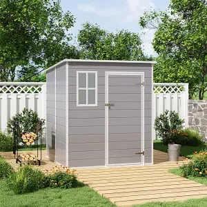 Grey Garden Shed Durable PP Storage Shed with Pent Roof, Window, and Vent, 6 x 6 ft